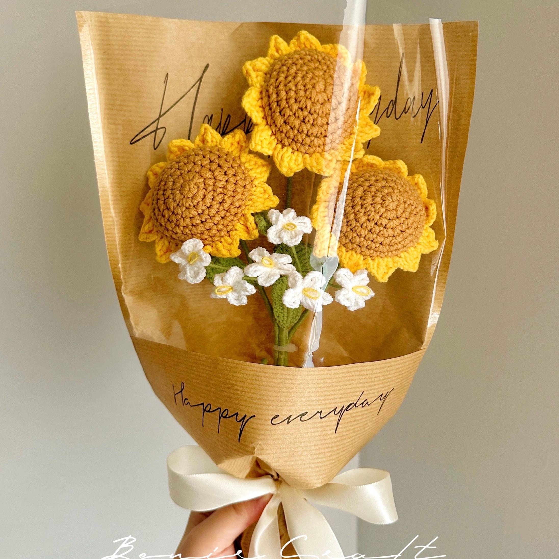 Handmade Crochet Sunflower Bouquet - 7 Styles | Sunflower Orange Pink | Forever Gift - 图片 2
