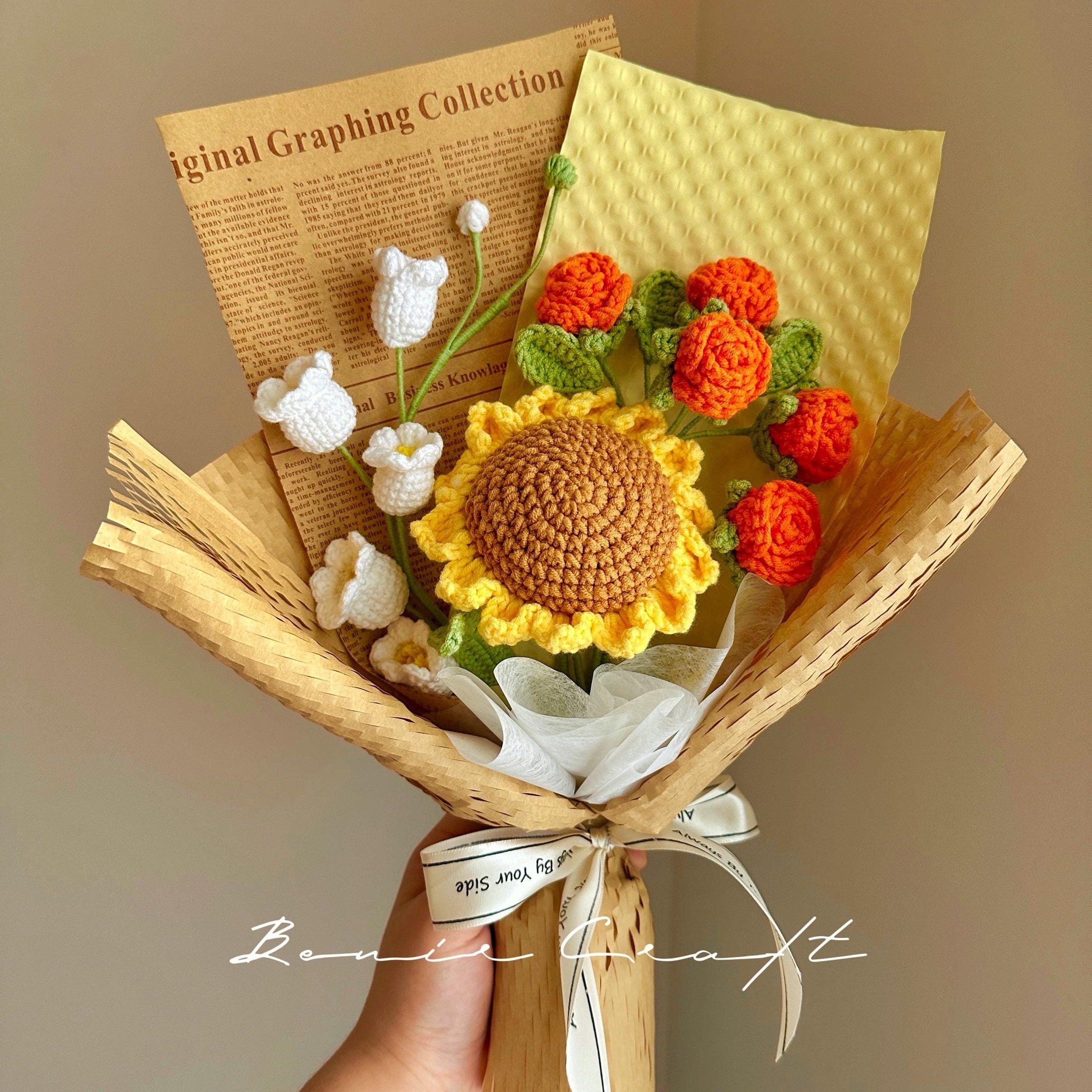 Handmade Crochet Sunflower Bouquet - 7 Styles | Sunflower Orange Pink | Forever Gift - 图片 3