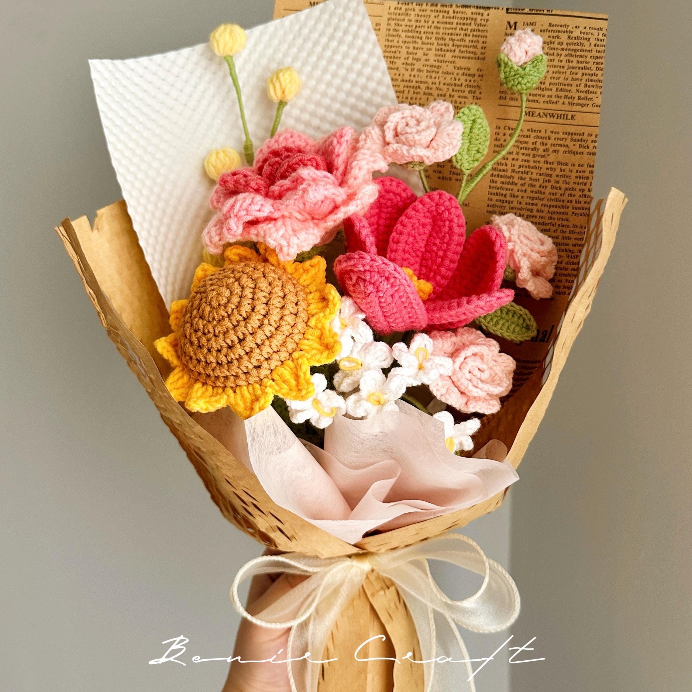 Handmade Crochet Sunflower Bouquet - 7 Styles | Sunflower Orange Pink | Forever Gift - 图片 5