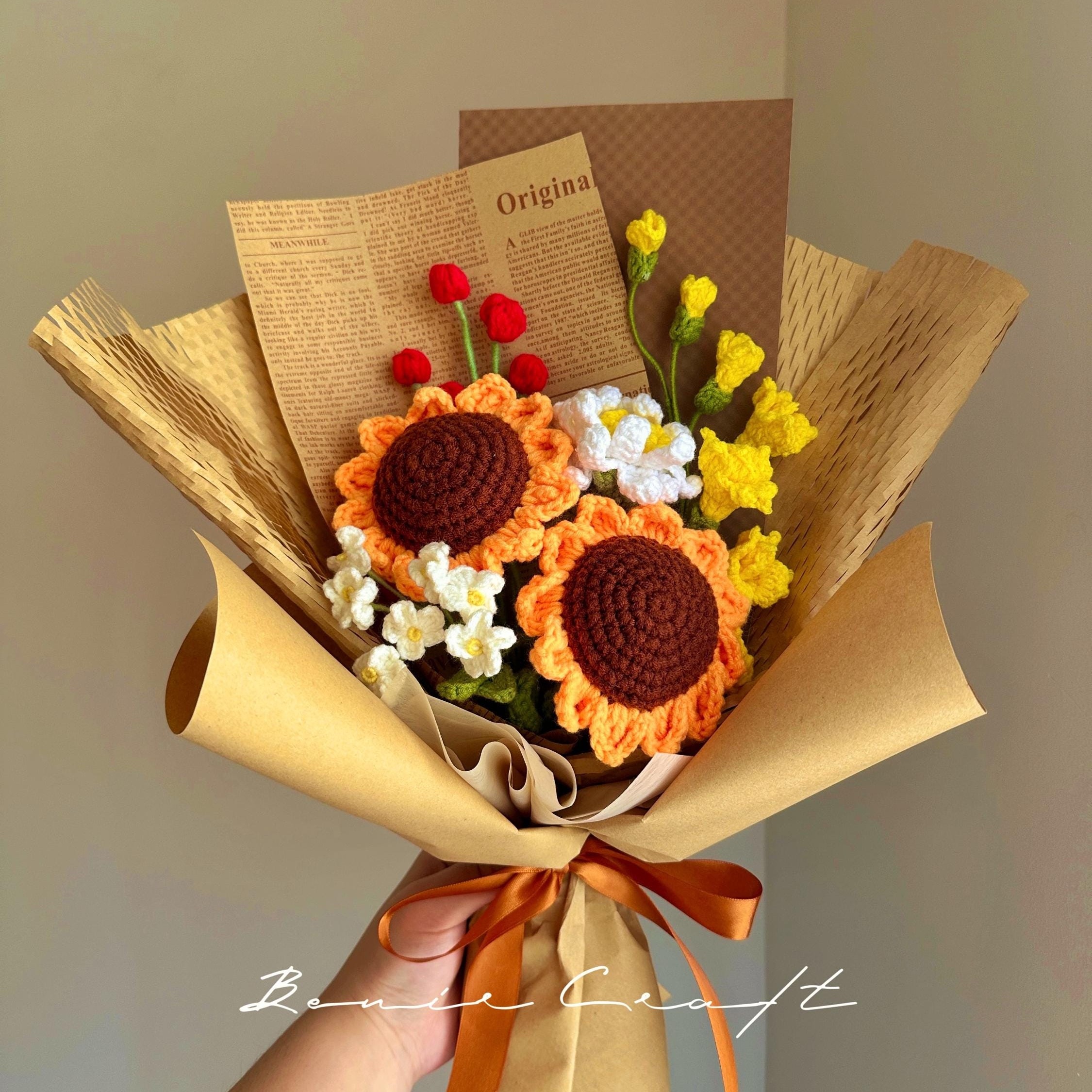 Handmade Crochet Sunflower Bouquet - 7 Styles | Sunflower Orange Pink | Forever Gift - 图片 6