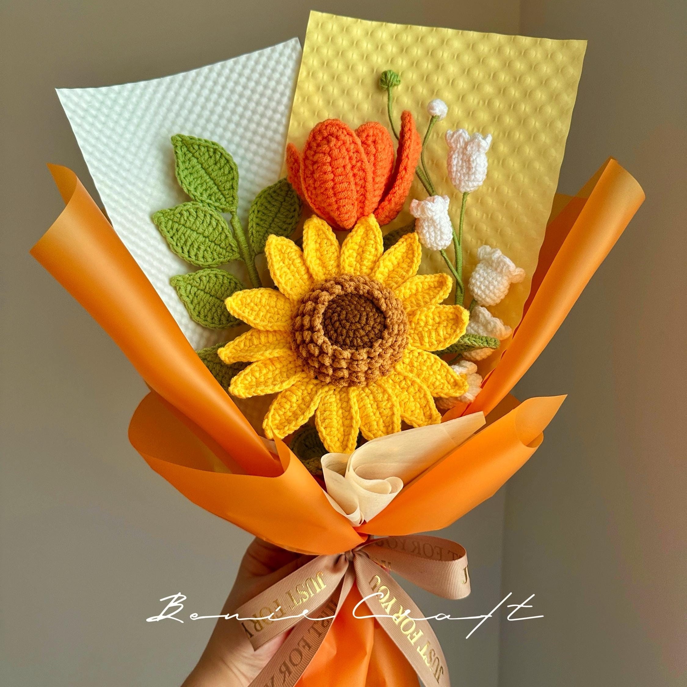 Handmade Crochet Sunflower Bouquet - 7 Styles | Sunflower Orange Pink | Forever Gift - 图片 7