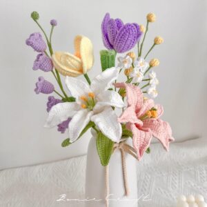 Handmade Crochet Lily Vase - 6 Styles | Lily Tulip Crocus | Desktop Floral Decor
