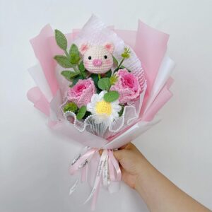 Handmade Crochet Animal Bouquet – Pig or Hello Kitty Theme