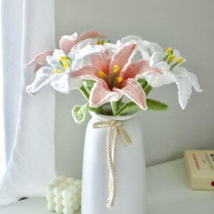 Handmade Crochet Lily Vase Arrangement - 4 Styles | White Pink Lily | Home Decor