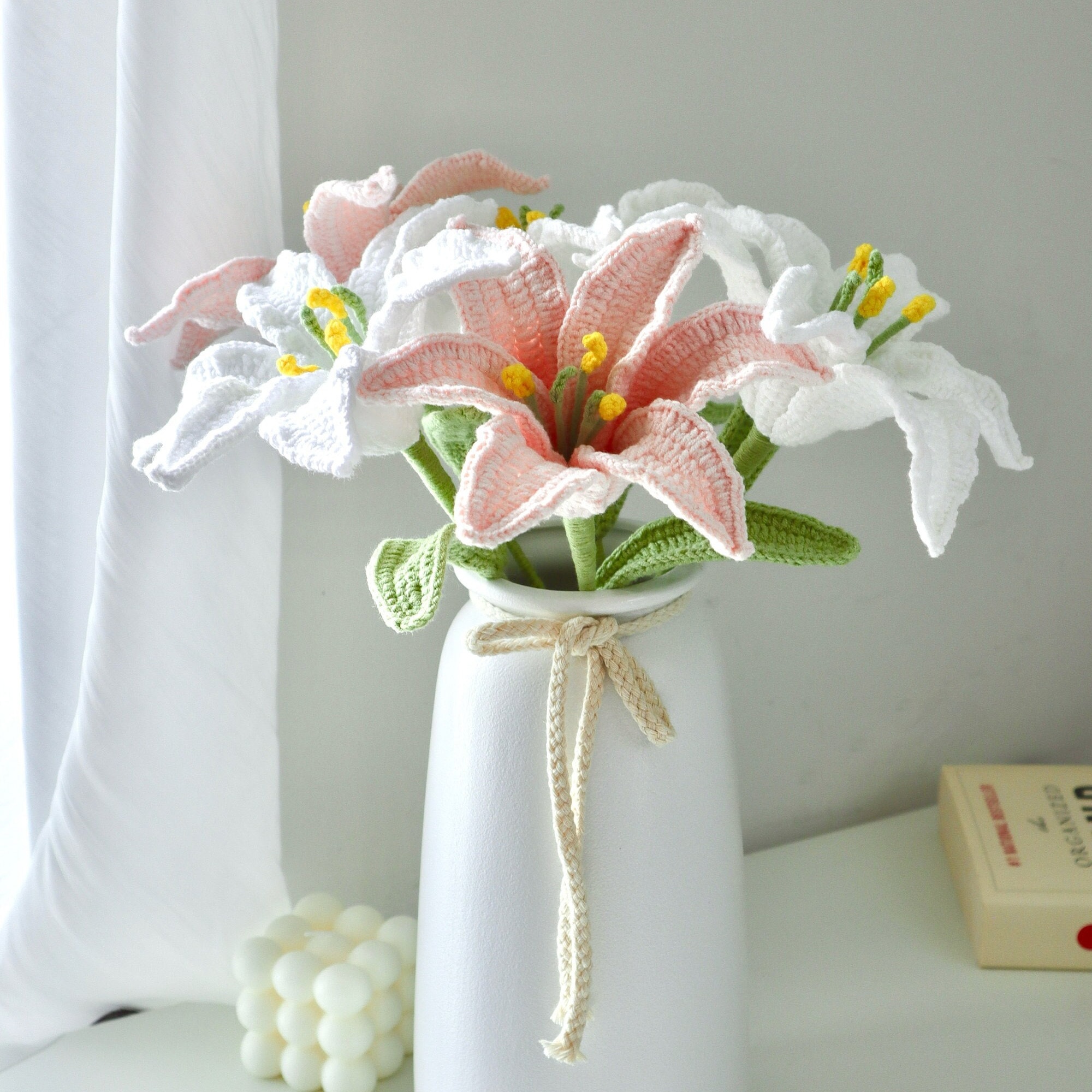 Handmade Crochet Lily Vase Arrangement - 4 Styles | White Pink Lily | Home Decor