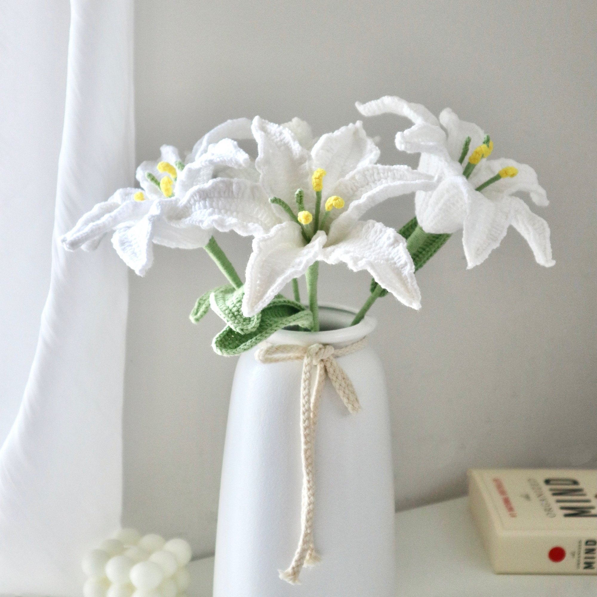 Handmade Crochet Lily Vase Arrangement - 4 Styles | White Pink Lily | Home Decor - 图片 3