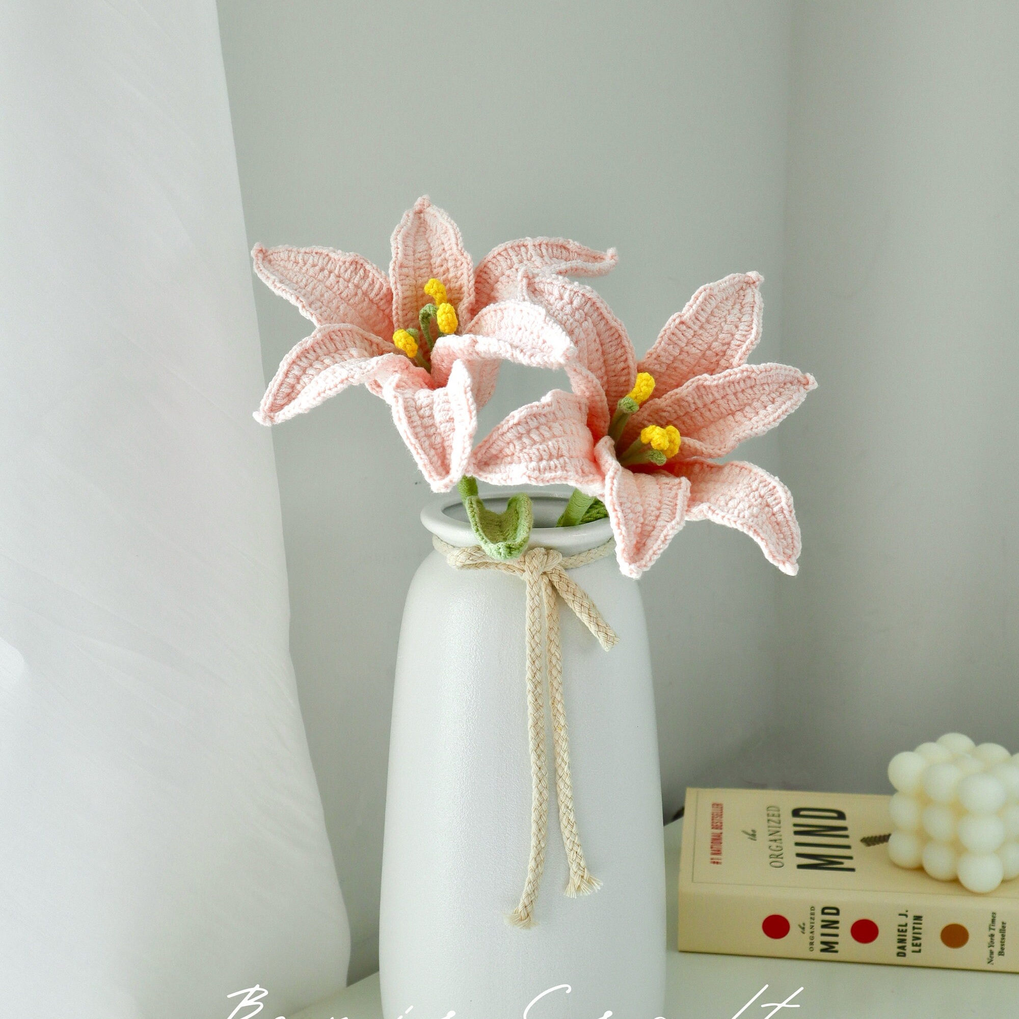 Handmade Crochet Lily Vase Arrangement - 4 Styles | White Pink Lily | Home Decor - 图片 4