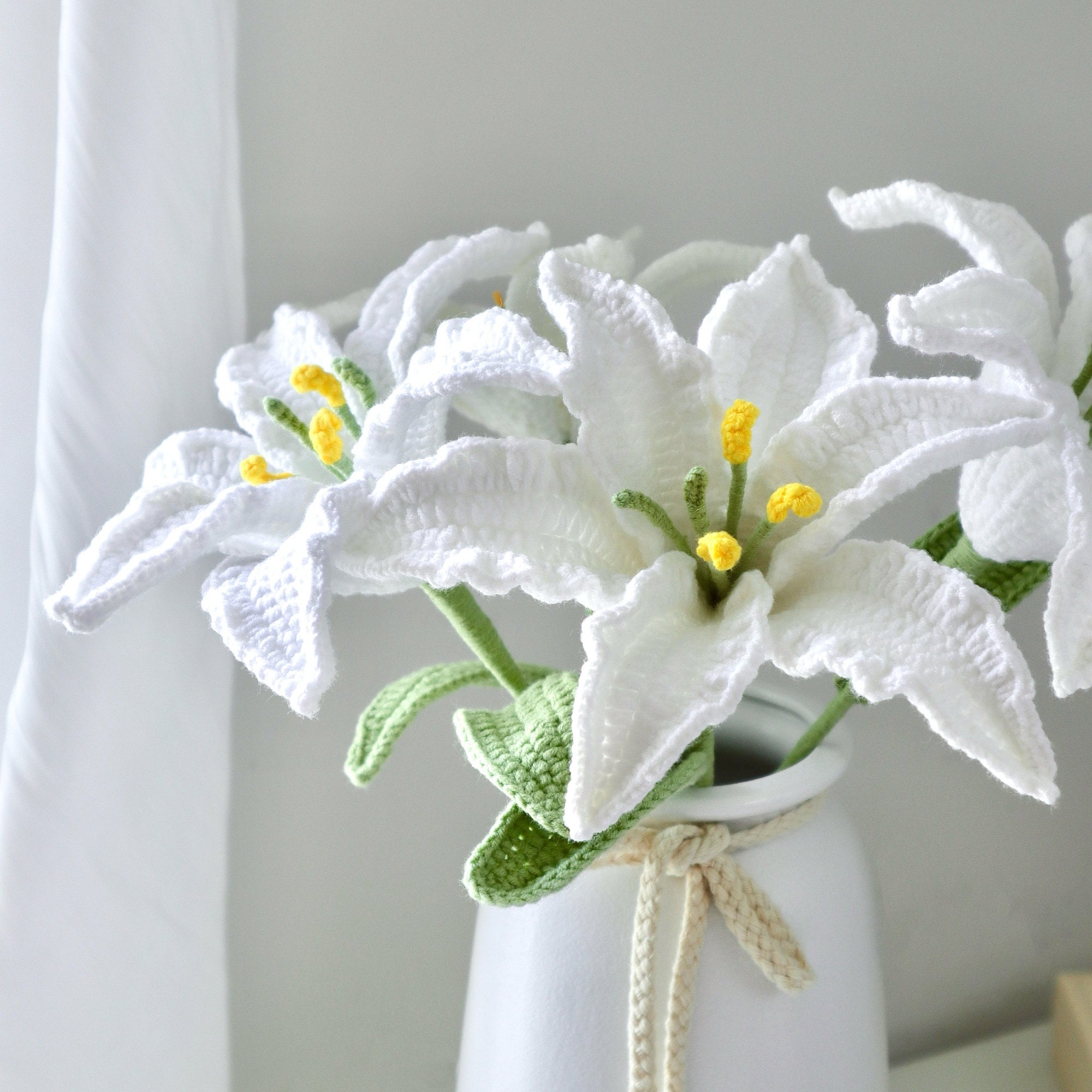 Handmade Crochet Lily Vase Arrangement - 4 Styles | White Pink Lily | Home Decor - 图片 5