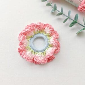 PDF Pattern-Crochet Flower Scrunchie | Carnation Hair Tie with Gradient Petals