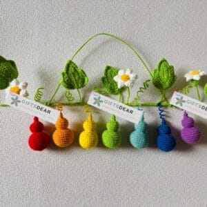 PDF Pattern-Crochet Rainbow Gourd Wall Hanging | 7-Color Vine Mobile with Leaves & Daisies