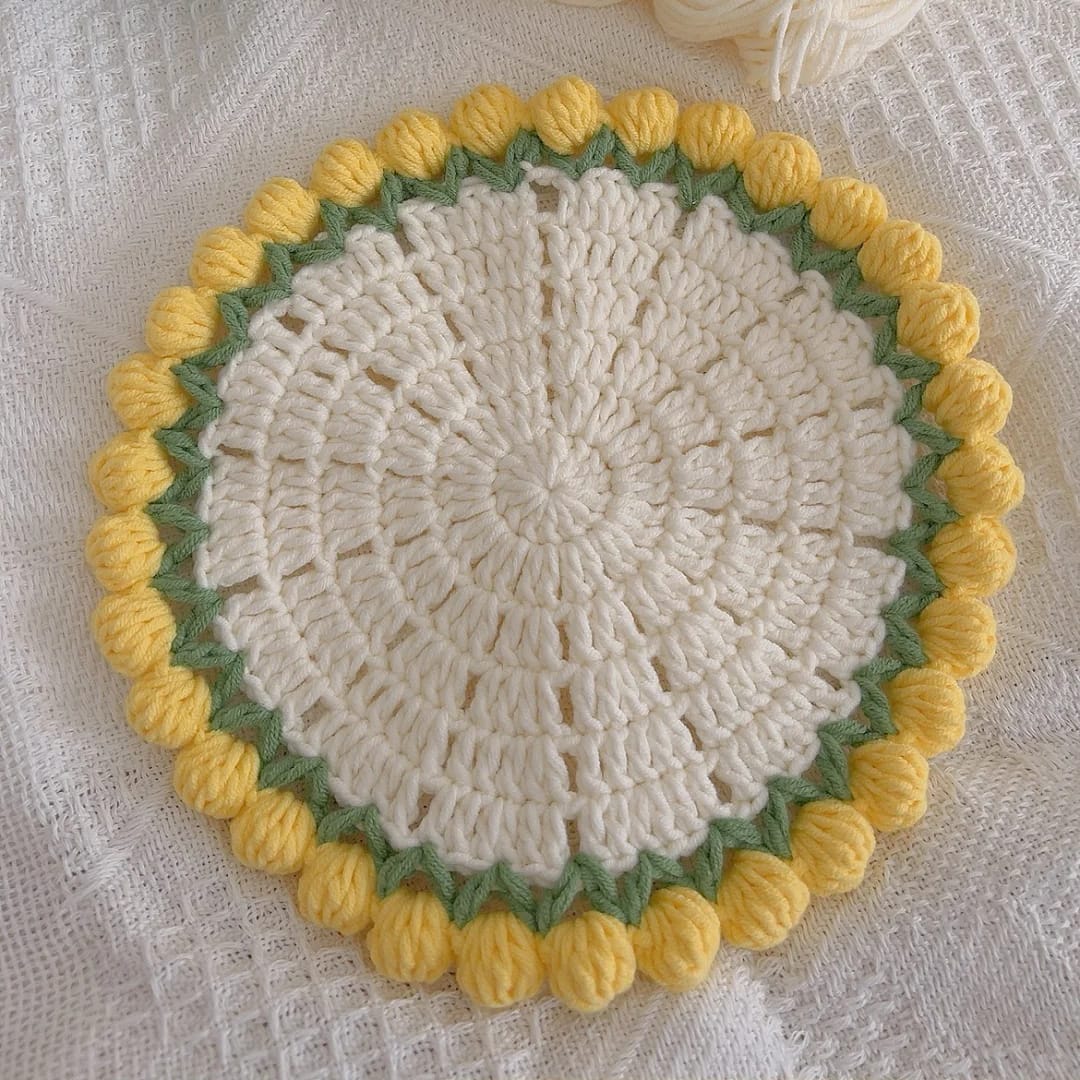 Crochet tulip bouquet coaster PDF pattern — full download